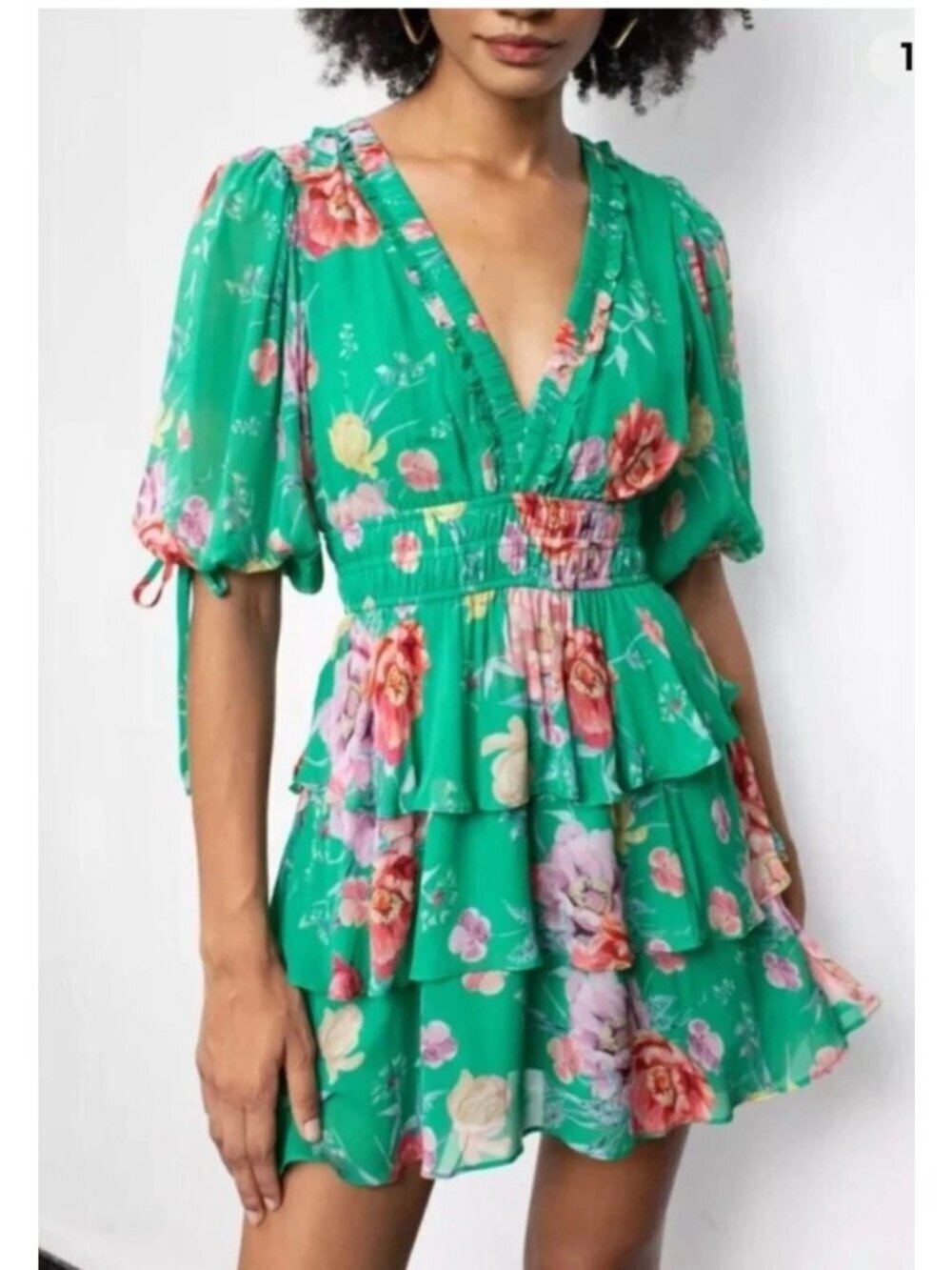 Yumi Kim Wonderful World Green Ana Floral Smocked Mini Dress Size XS